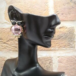 Owl Elegant Pink & Black Gemstone Earrings